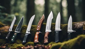 A set of different knives outside for camping