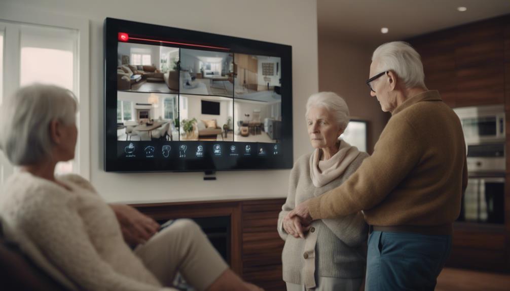 Two Elderly Couple Watching TV Standing Up