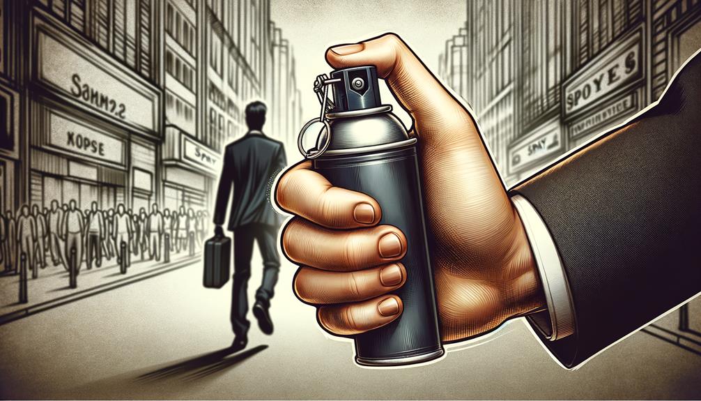 Hand holding a can of mace in the street for self defense