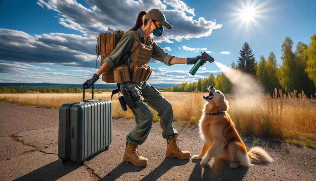 Woman spraying a dog with mace spray