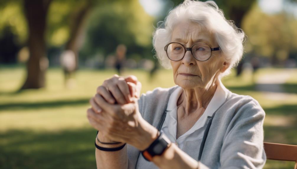 Elderly with a personal alarm in her hands ready to activate it