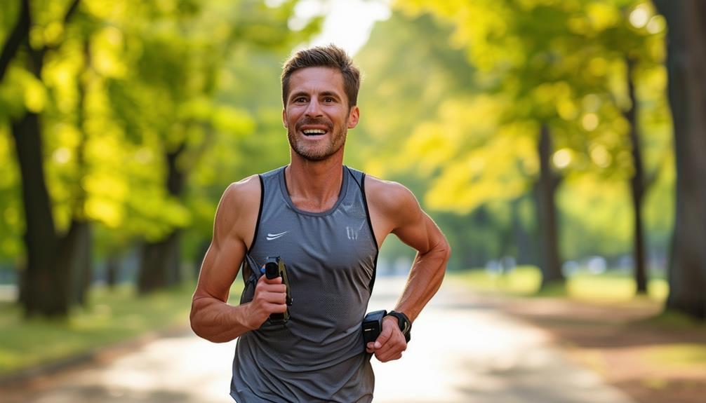 A person running outside with stun gun