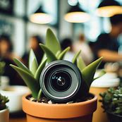 A mini camera on top of a pot plant