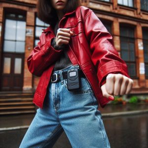 Woman on the street with a personal alarm