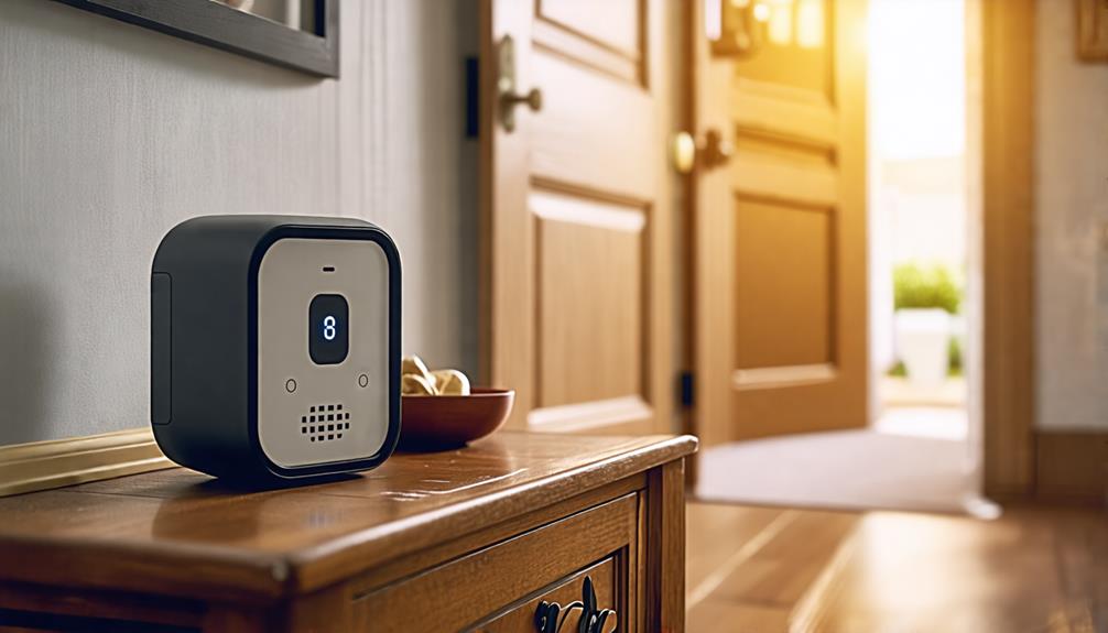 A dog barking security alarm is sitting on a table