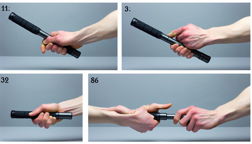 Different views of a collapsible baton in use