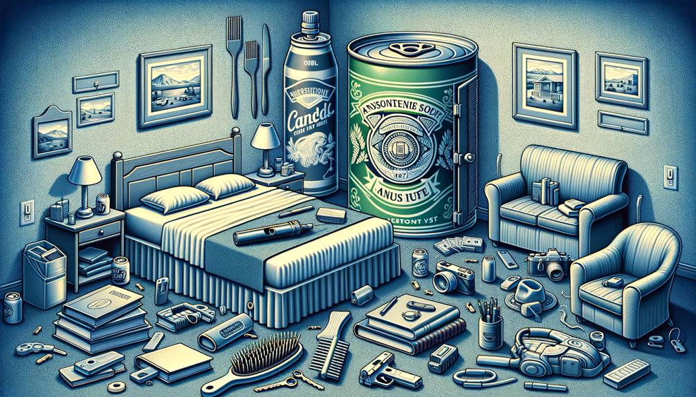 An image of several diversion safes scatter around inside a bedroom