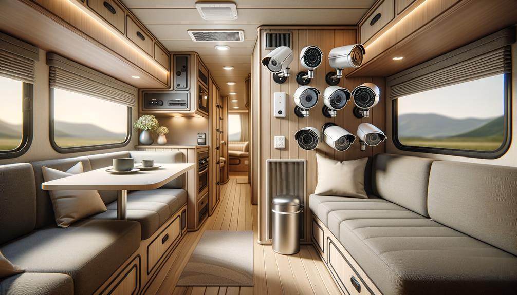 A bunch of security Cameras inside an RV monitoring the room