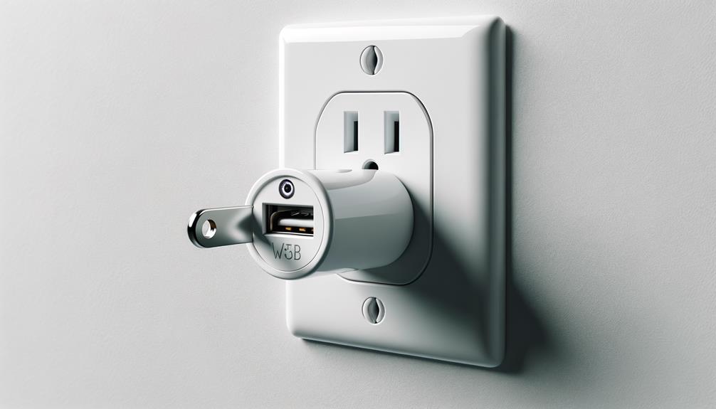 A white usb hidden camera charger is plug in to monitoring the room