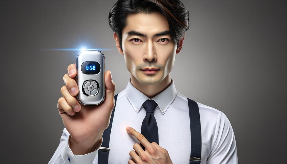 A man holding a personal alarm for protection.