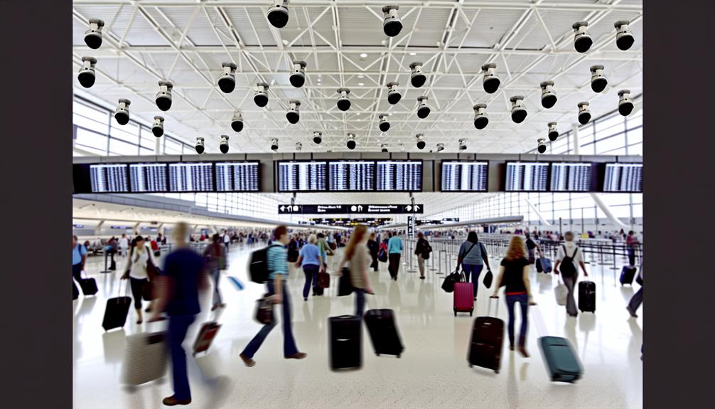 People at the airport being monitored with motion detection cameras