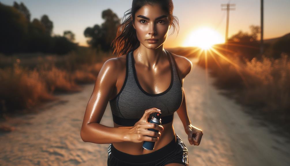 Woman running outside with a pepper spray on hand