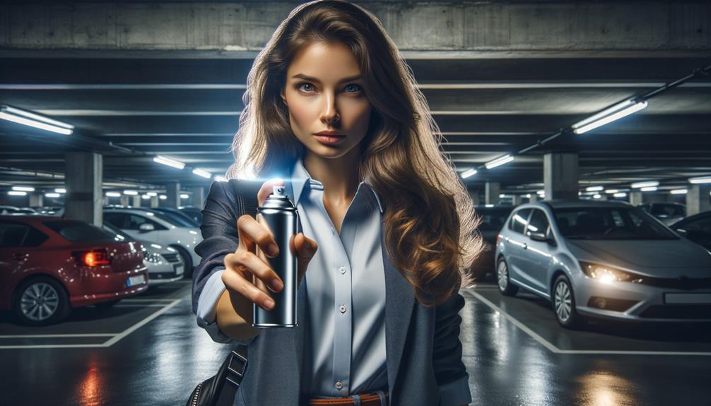 Woman walking with a pepper spray