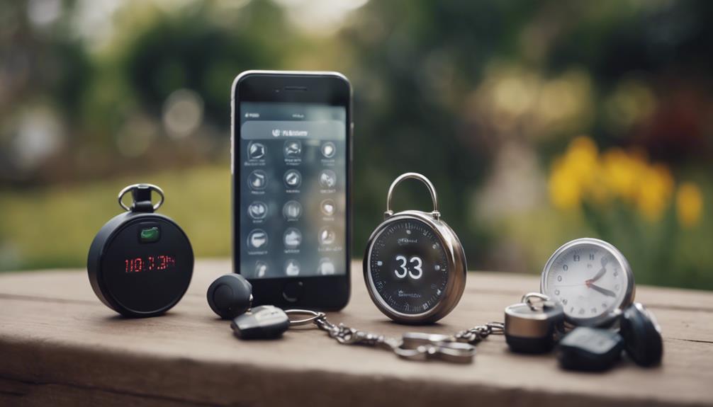 Different personal alarms on top of a table in the outdoors