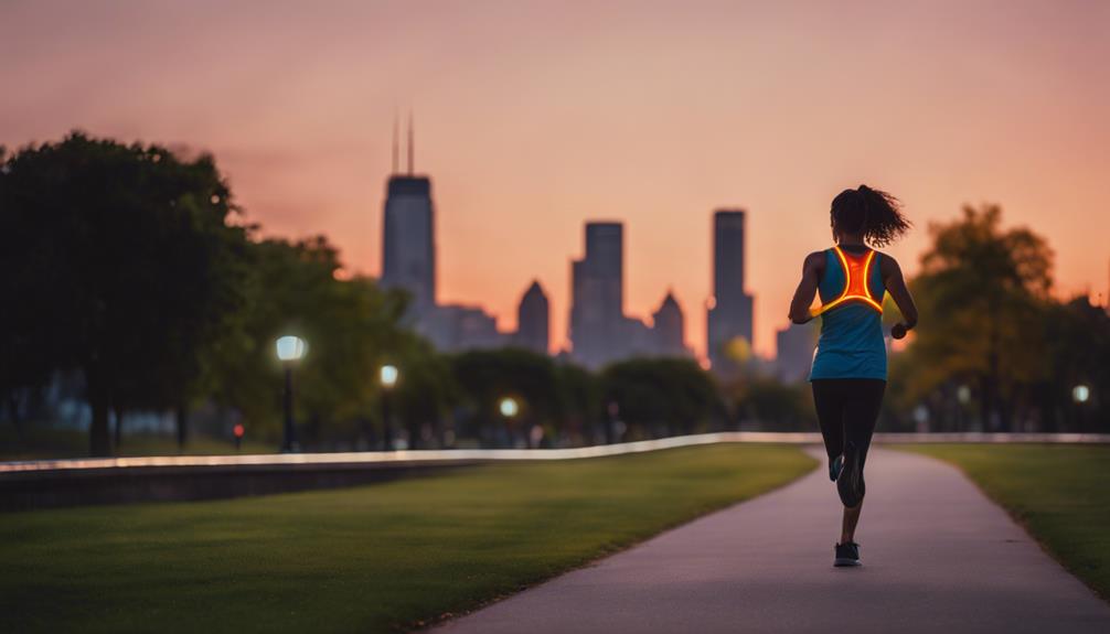 Woman jogging outside with a personal alarm in hand