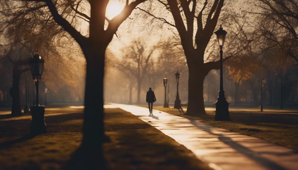 A person is walking on a path at a park by itself