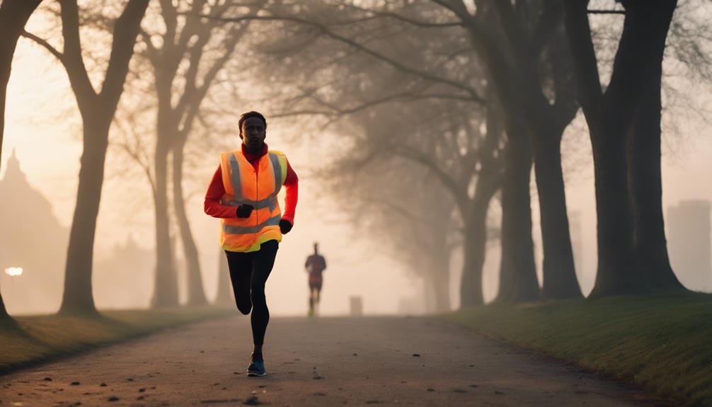 Man is running outside at a park and someone else is following him