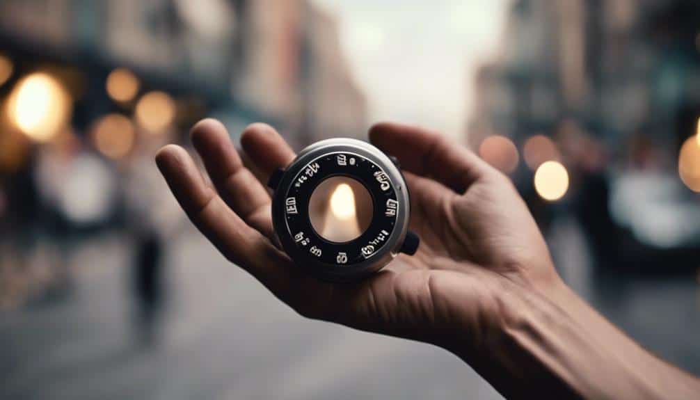 Hand holding a self-defense alarm in the middle of the street