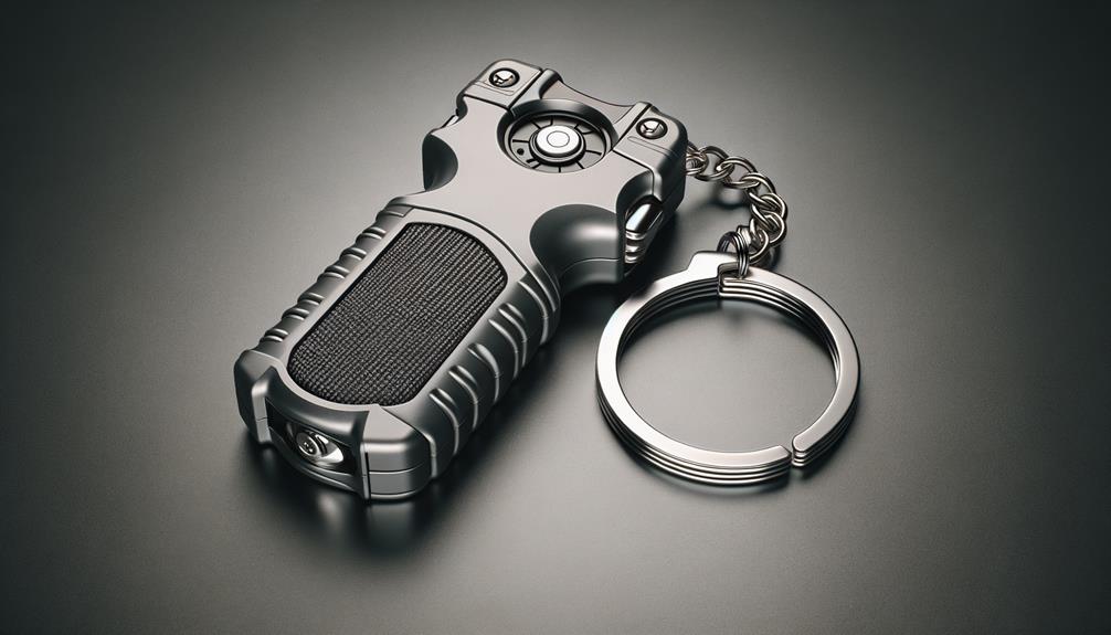 A black stun gun with a keychain attached