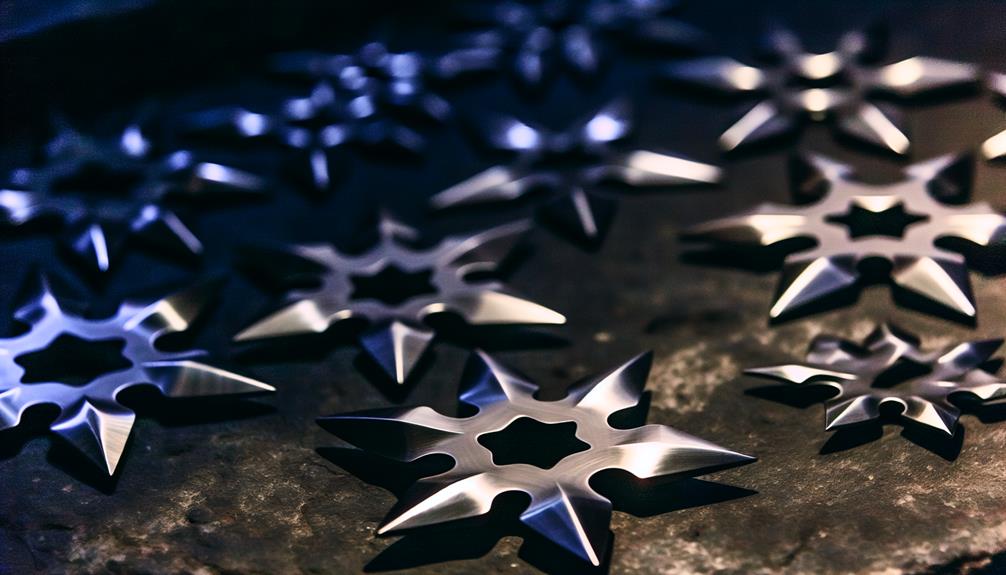 Multiple throwing stars on top of a table