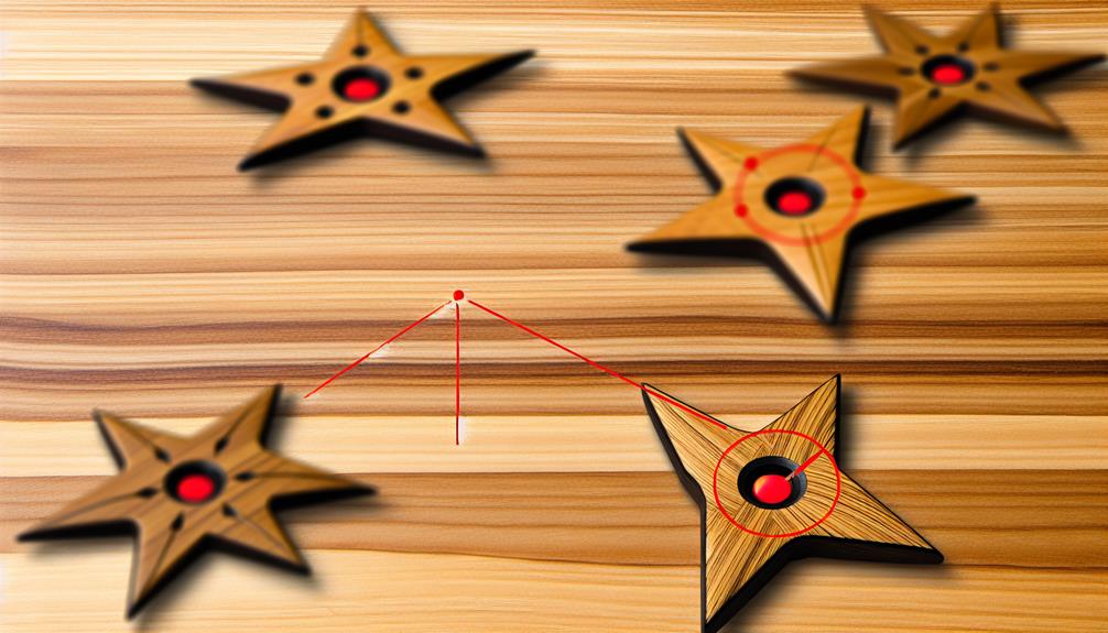 Few throwing stars on top of a wooden table