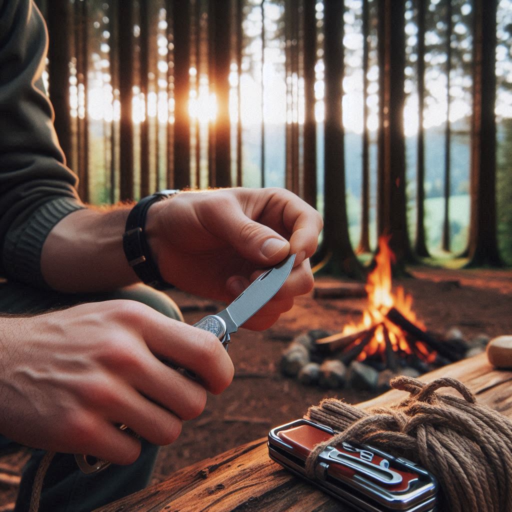 Man working outdoors with a folding knife