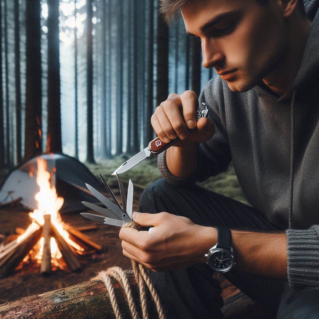 Man working outdoors with a folding knife