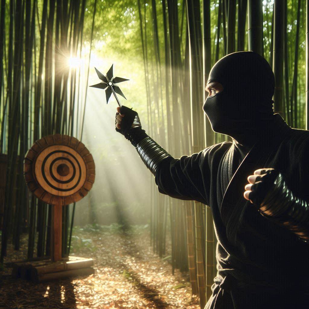 A man using a throwing star for practice