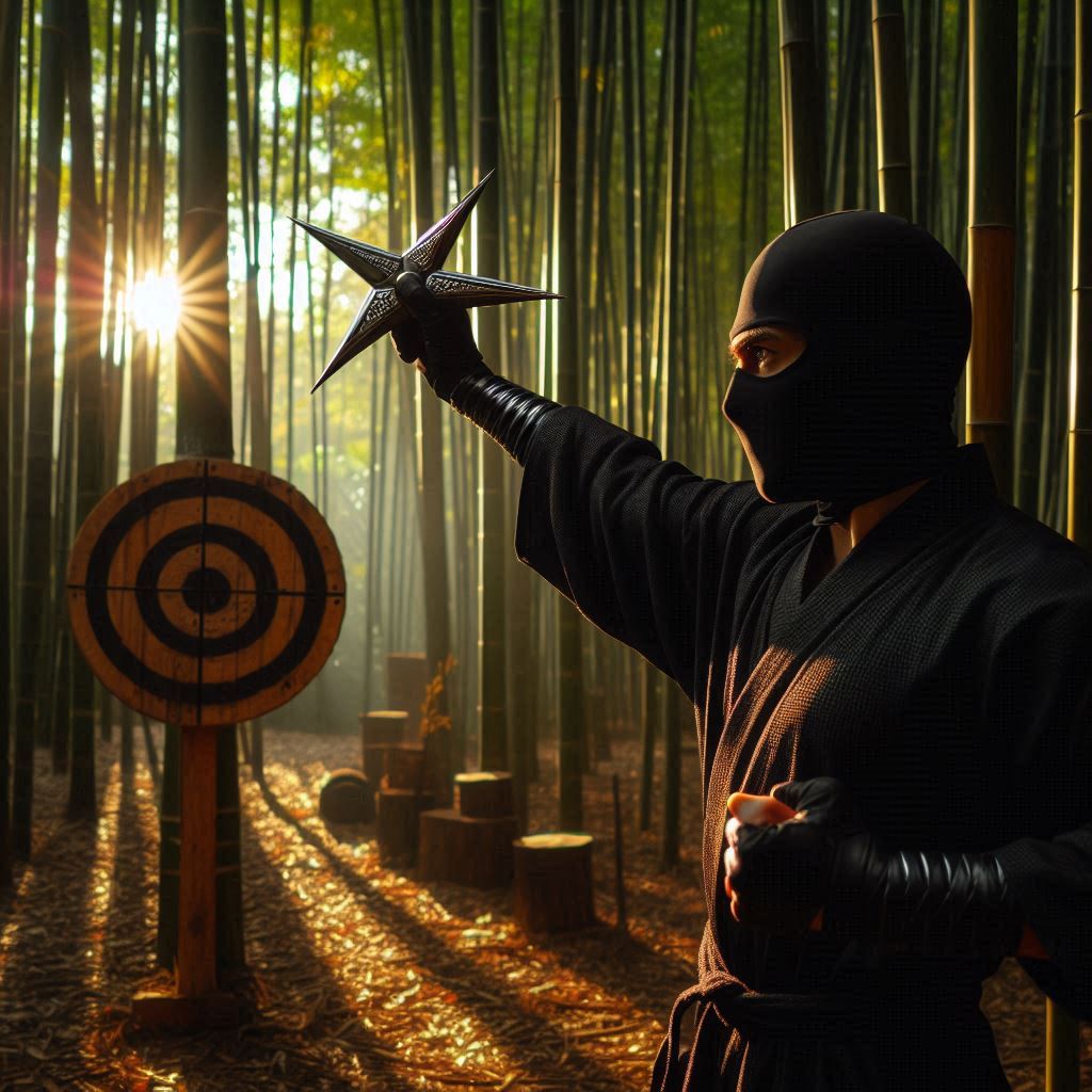 A man using a throwing star for practice