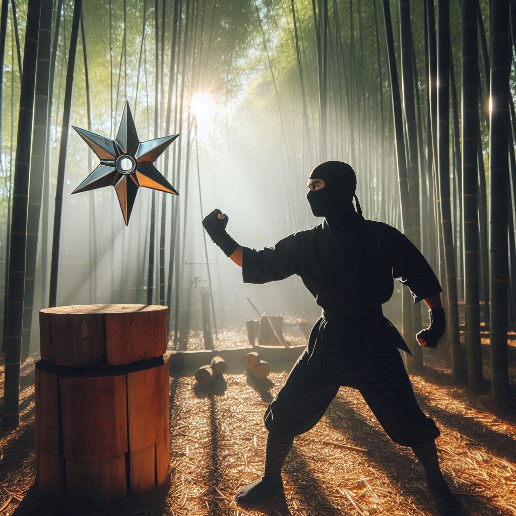 A man using a throwing star for practice