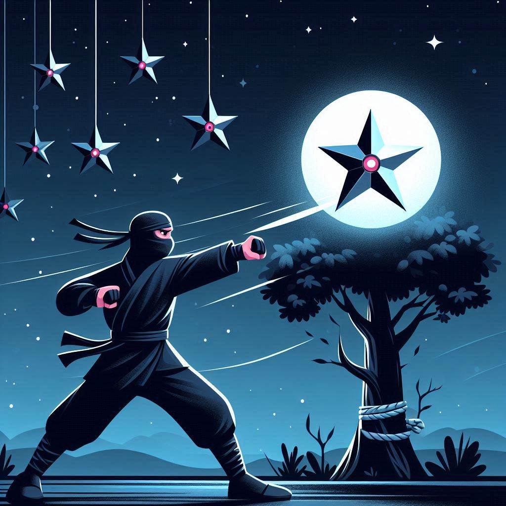 Man throwing a throwing star in front of the moon at night