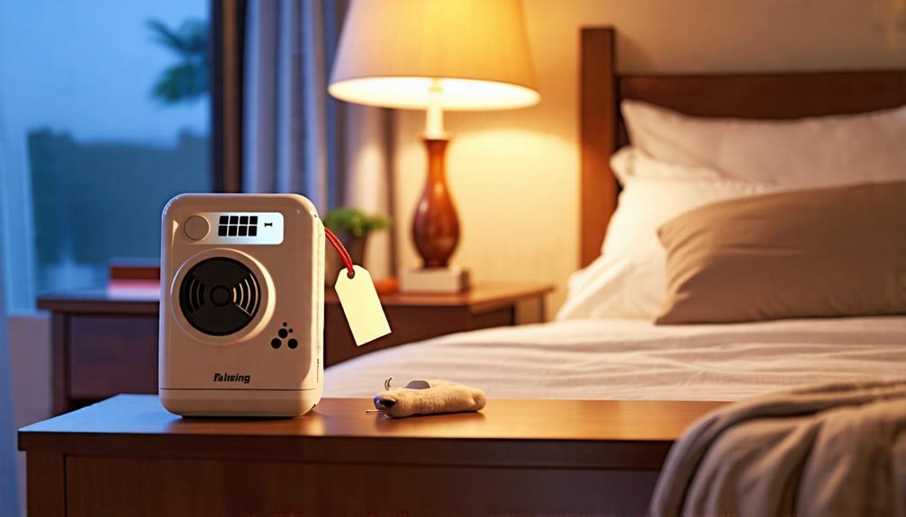 A Barking Dog Alarm Sitting On Top Of A Table In A Bedroom