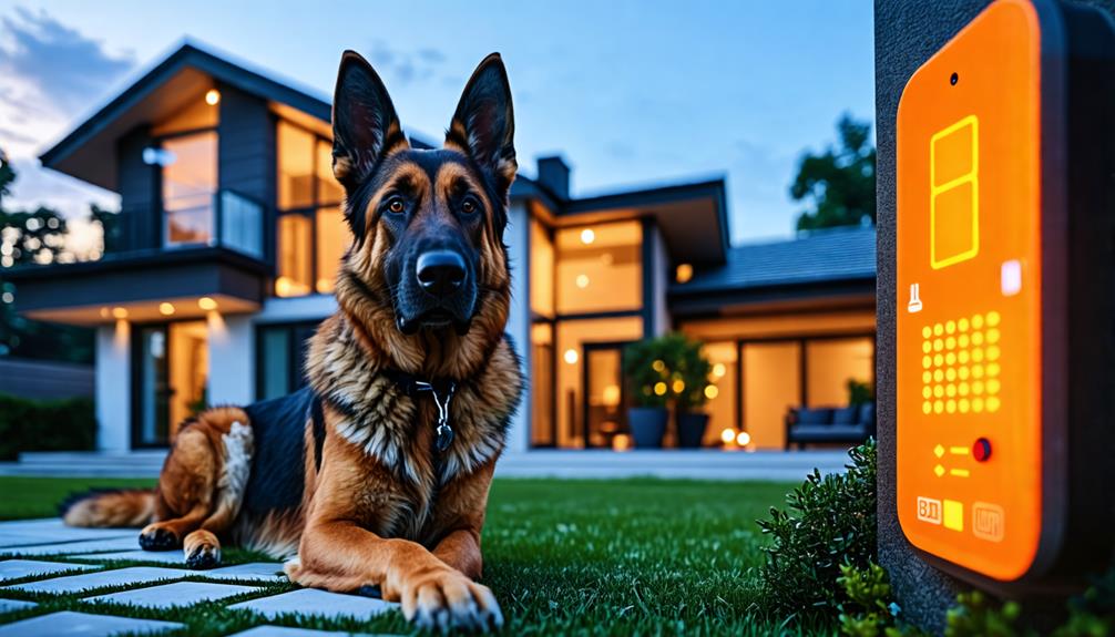 Dog laying down in the lawn of a home