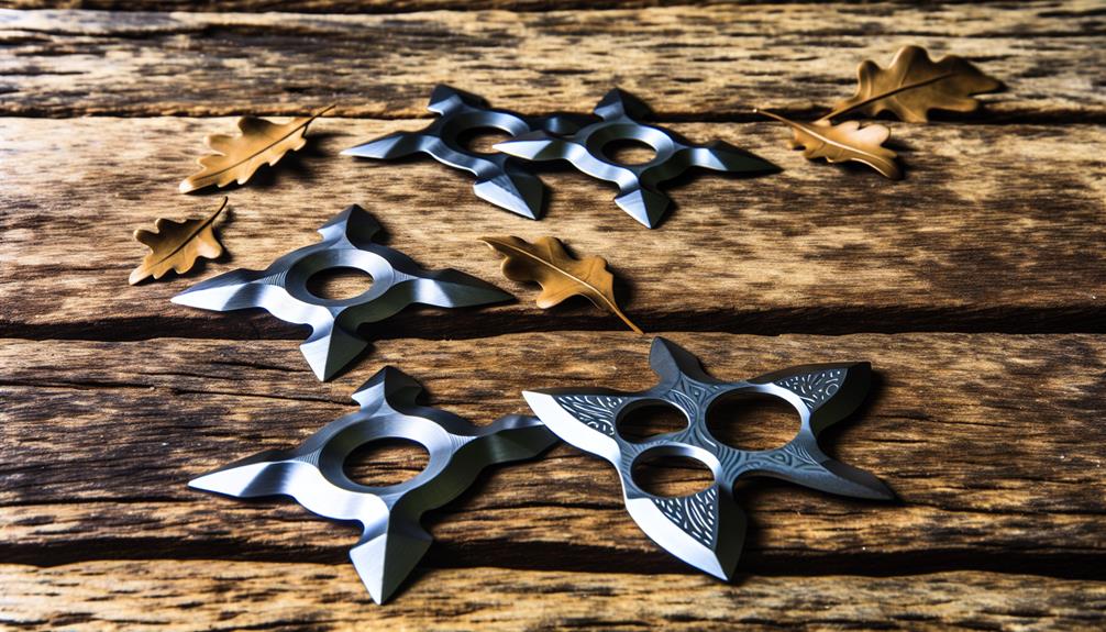 Several throwing stars on top of a wooden floor