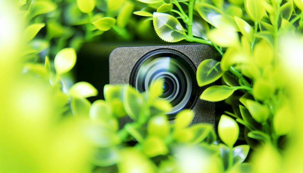 A hidden motion camera is hidden within the bushes