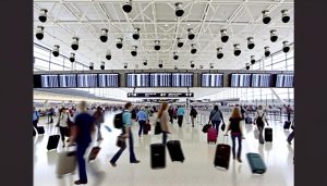 A bunch of motion detection cameras monitoring people at the airport