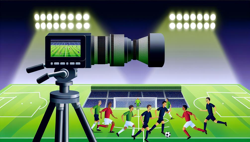 A cartoon image of a motion detection camera looking at players at a football field