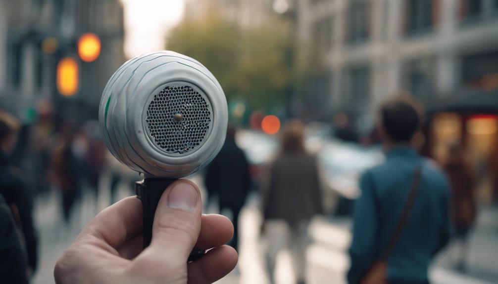 A Hand Holding A Personal Security Siren In The Street