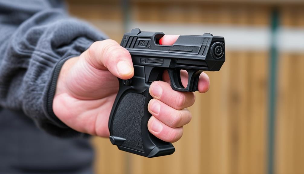 A Man Holding Stun Gun In The Air