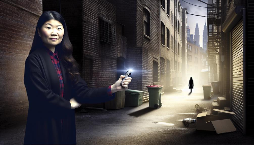 A Woman Holding Stun Gun In An Alley At Night