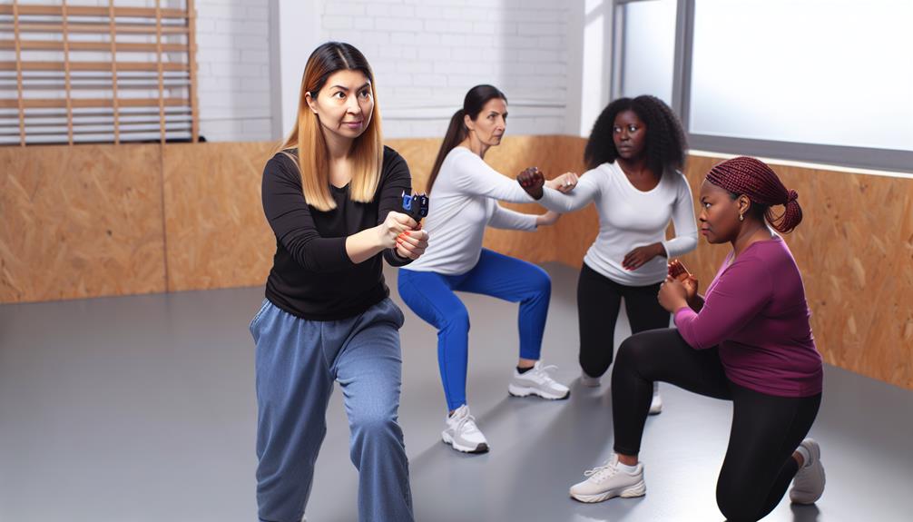 Group of women practising self defense with stun gun