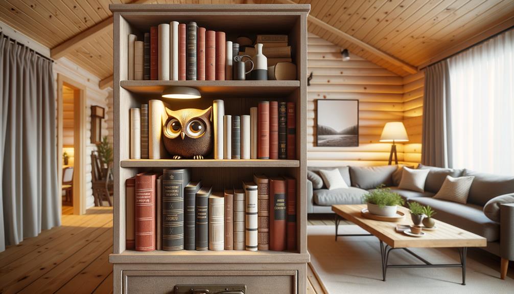 A Hidden Camera In A Form Of An Owl Sitting On A Bookshelf