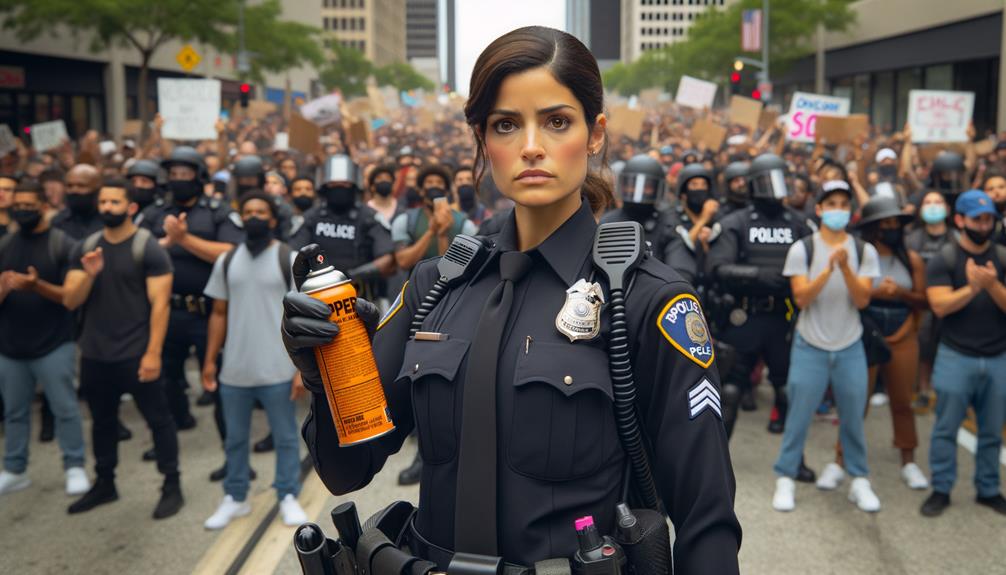 A Police Officer Holding A Can Of Pepper Spray