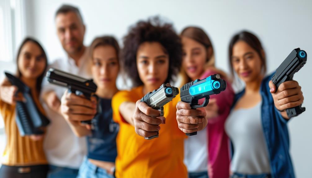 Multiple Women Holding Stun Gun In The Air