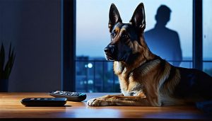 A Dog Sitting By A Barking Dog Alarm