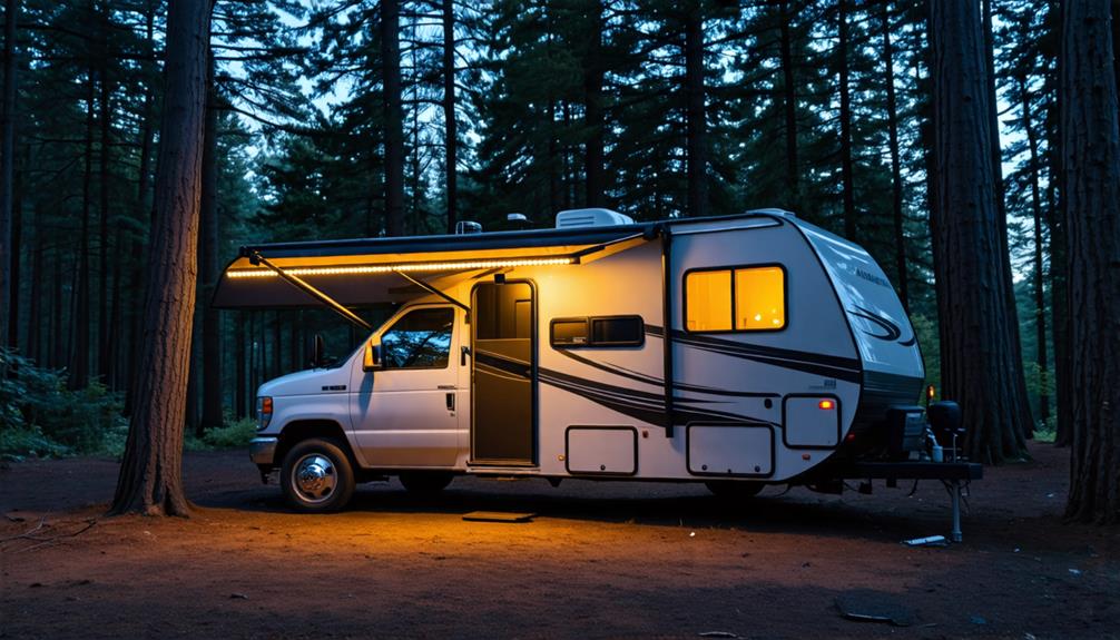 An Image Of An RV At Night With A Barking Dog Alarm In Its Side