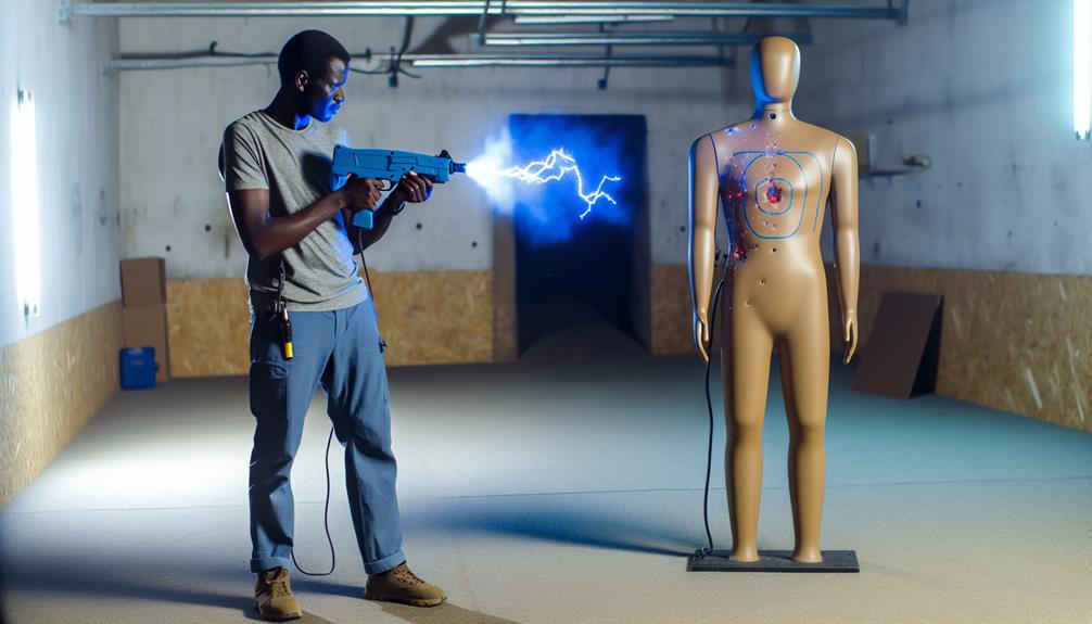 A Man Firing Stun Gun To A Target