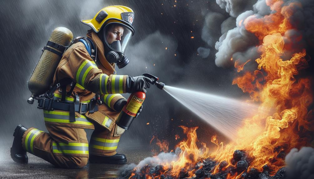 A Firefighter Putting Down A Fire Wearing A Pepper Spray On His Belt