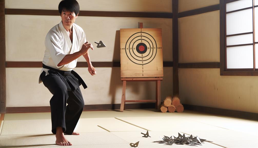 A Man Practicing How To Throw A Throwing Star At A Practice Target