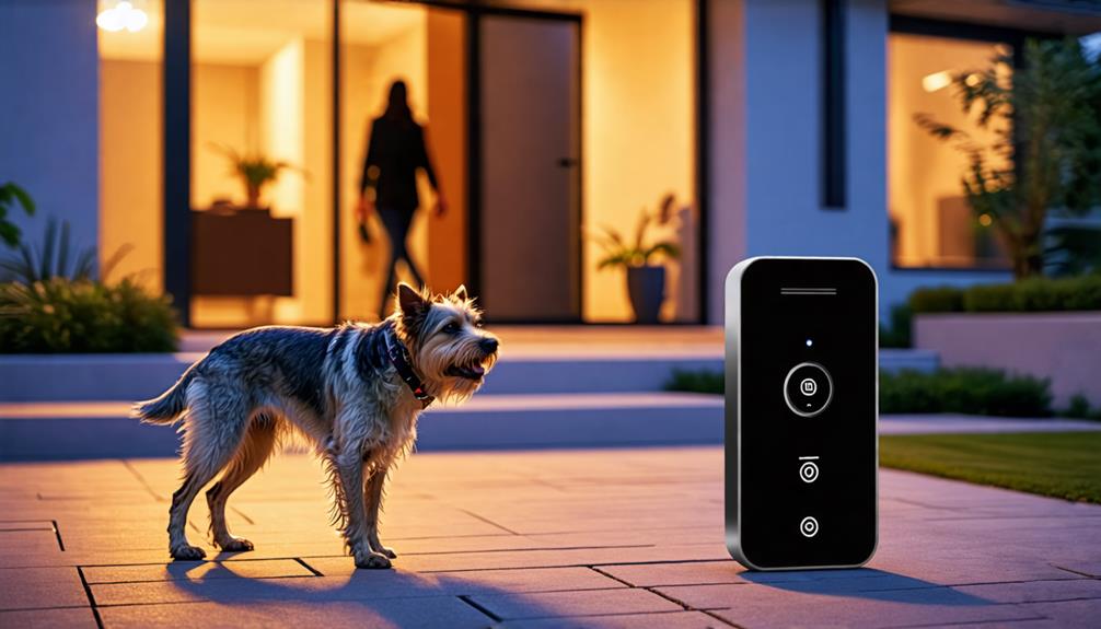 A Barking Dog Alarm Next To A Dog Outside A House